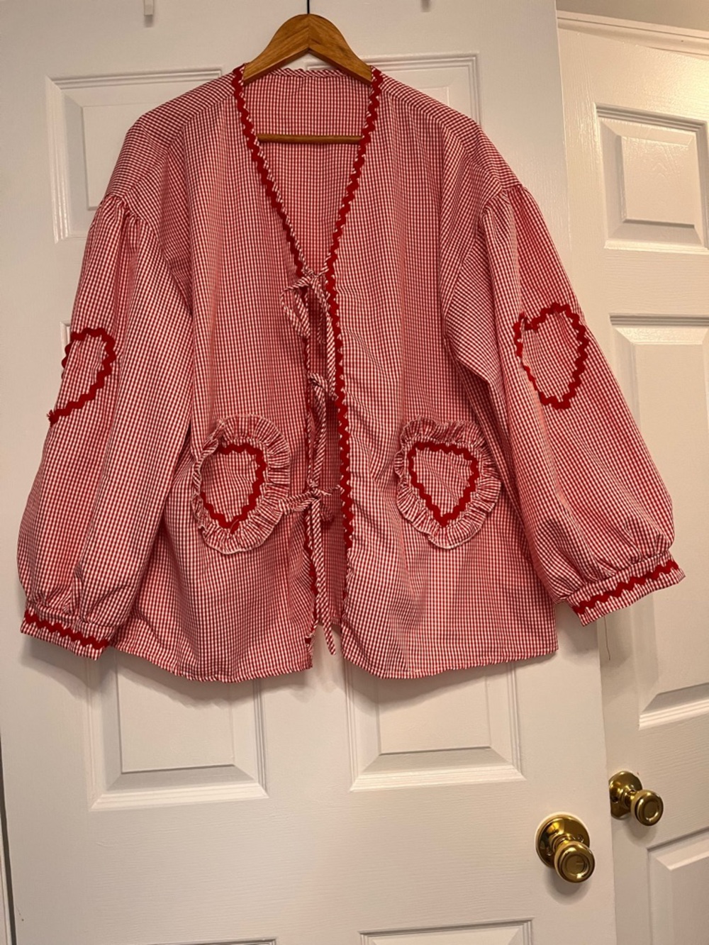 SHEIN Red and White Gingham Curve tie-Front Top 3XL